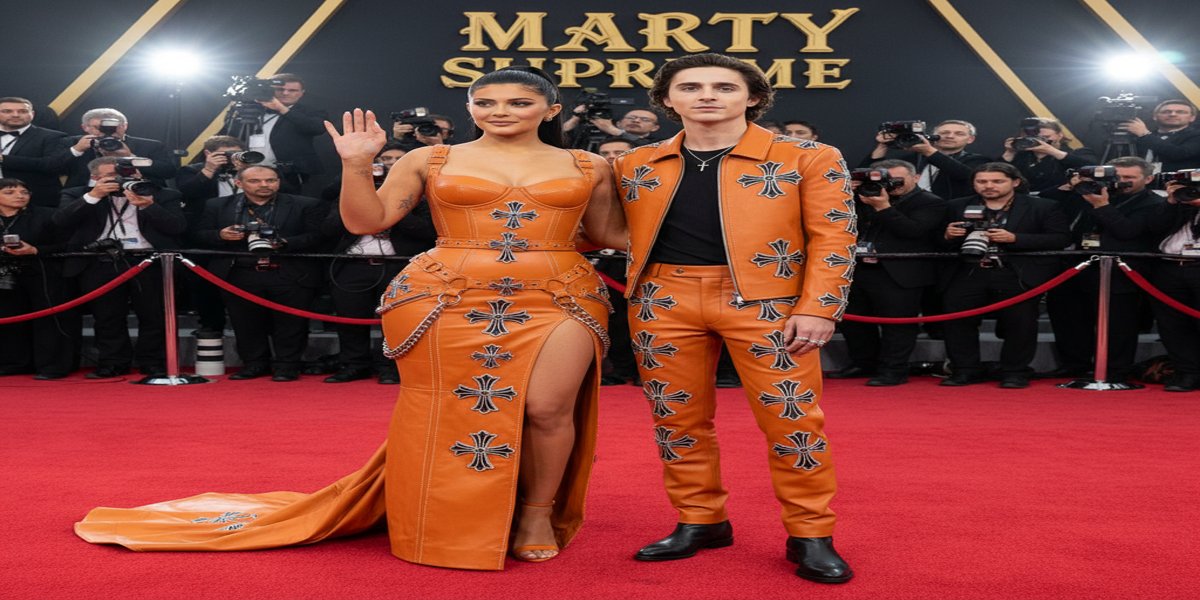 Kylie Jenner Timothée Chalamet Matching Orange Outfits Marty Supreme Premiere (