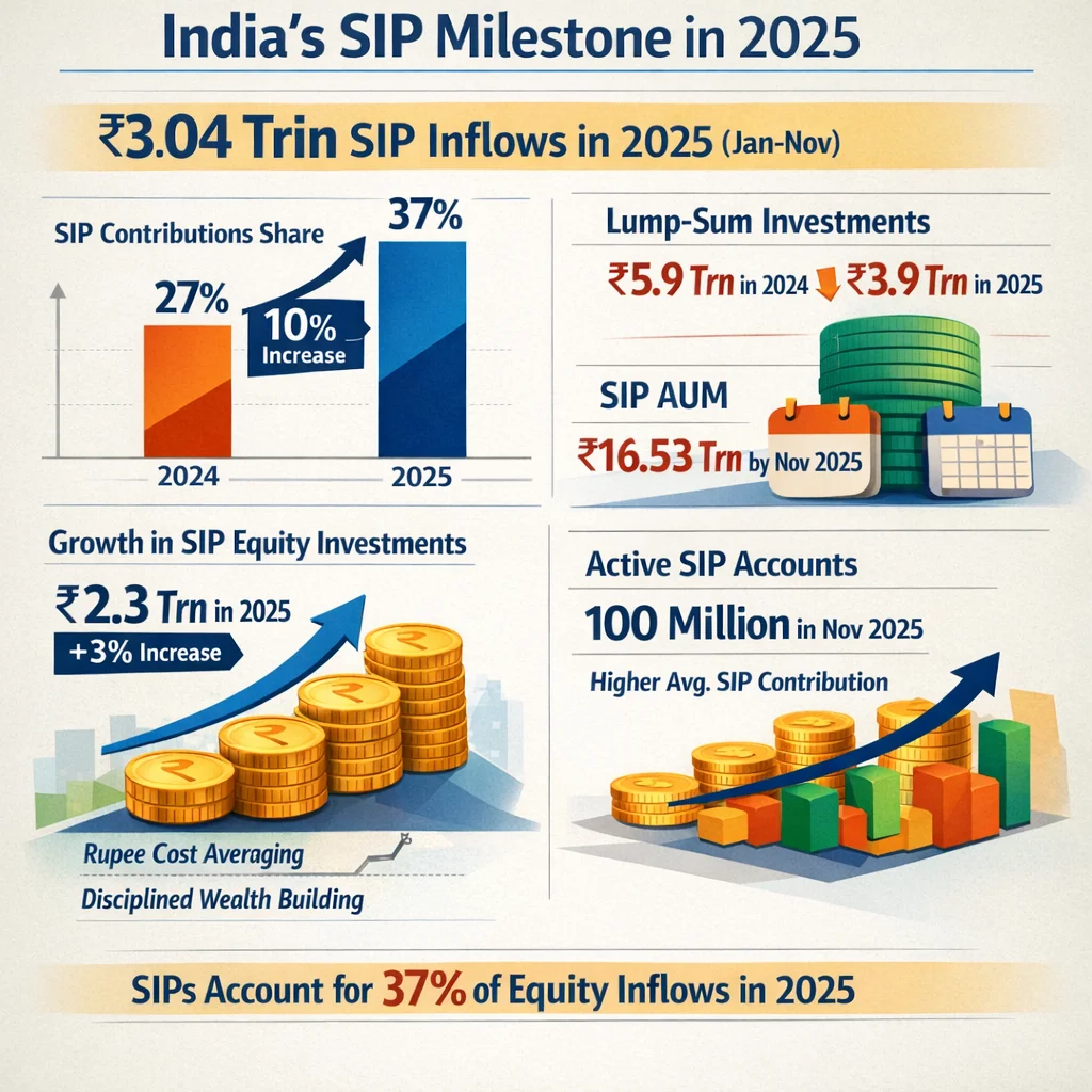 SIP Inflows Cross ₹3 Trillion in 2025: Systematic Investment Plans Dominate as Investors Avoid Lump-Sum Market Timing Risks