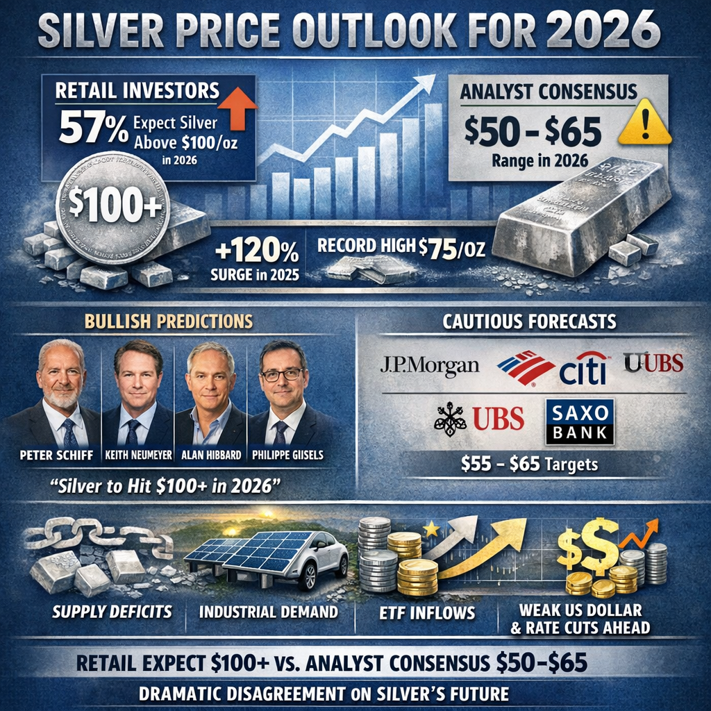 Silver Price Forecast 2026: 57% of Retail Investors Expect Triple-Digit Prices as Experts Debate $100 Per Ounce Milestone