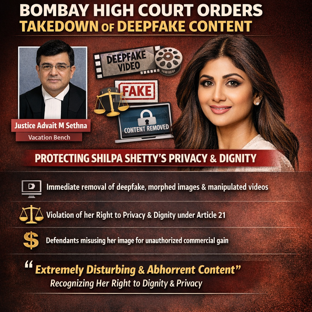 Bombay High Court Orders Immediate Takedown of Deepfake and Morphed Content Misusing Shilpa Shetty's Image