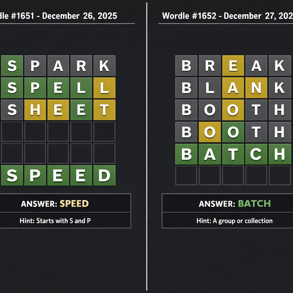 Wordle Answer December 26-27, 2025: Daily Hints, Clues and Solutions for Puzzles #1651-1652