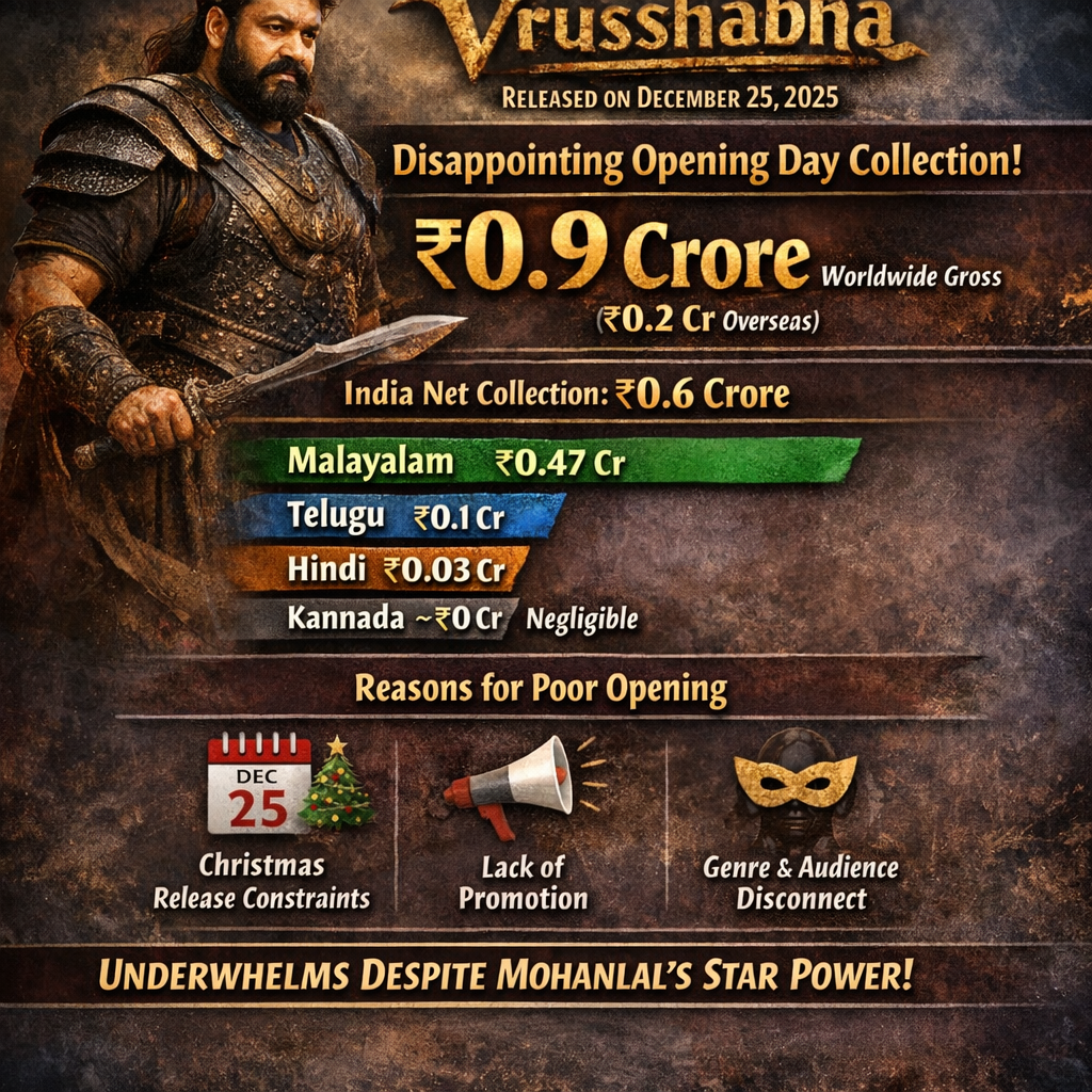 Vrusshabha Box Office Collection: Mohanlal Period Fantasy Action Drama Opens with ₹0.6 Crore on December 25 Release